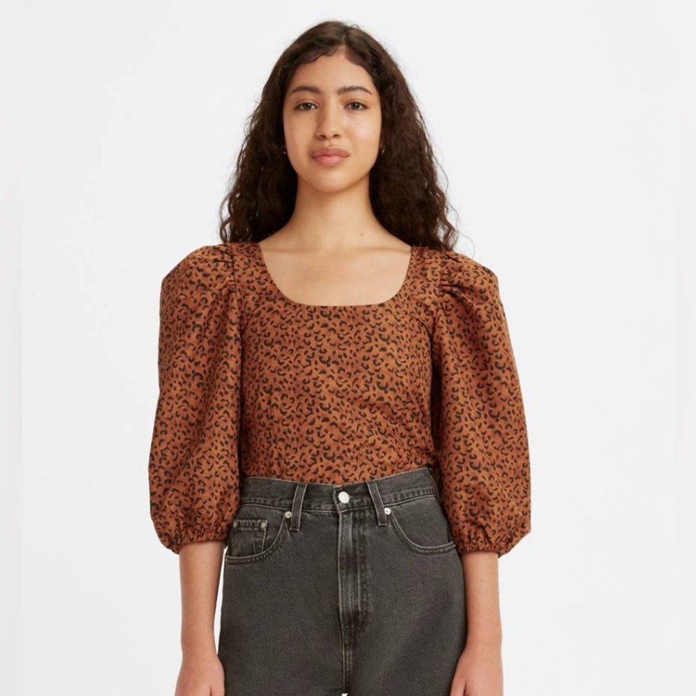 Levi's Brown Leopard Print Puff Sleeve Blouse